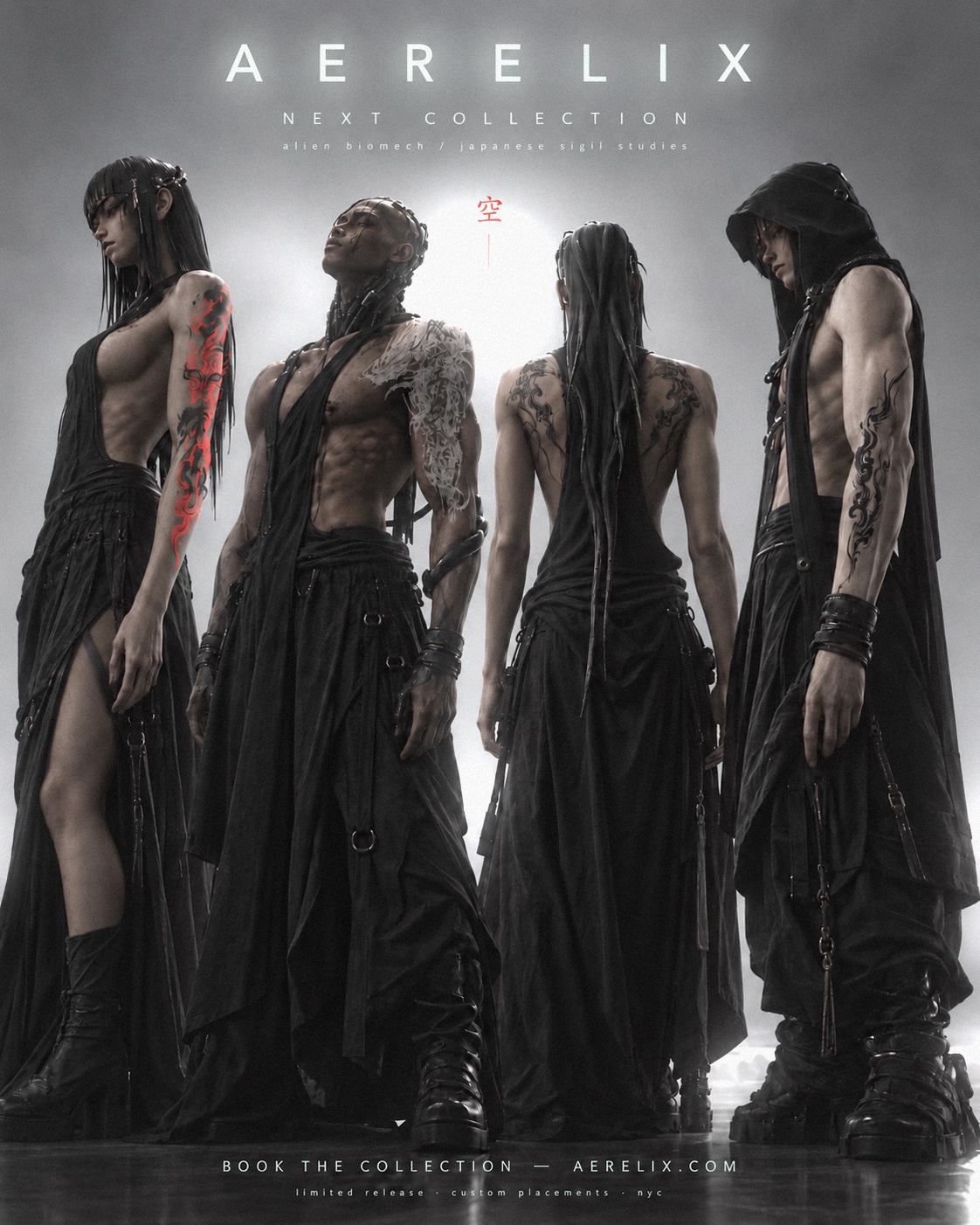AERELIX current collection campaign: Serpent Ascent, Hollow Breath, Twin Vessels and The Vertical